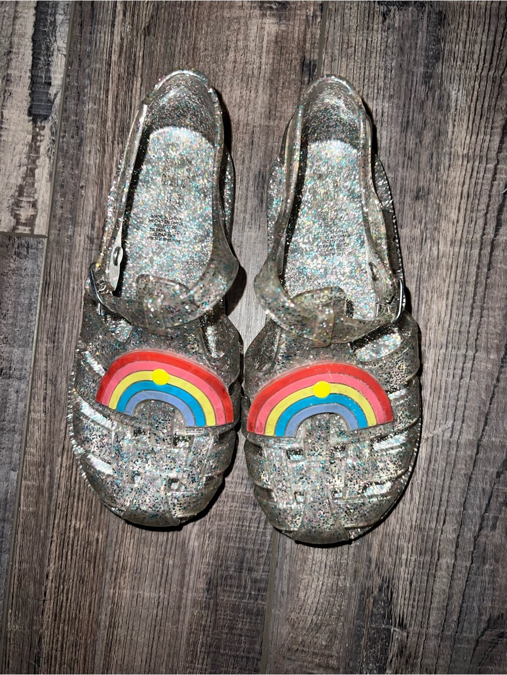 Gap Glitter Jelly Sandals with Rainbow Accent - Silver